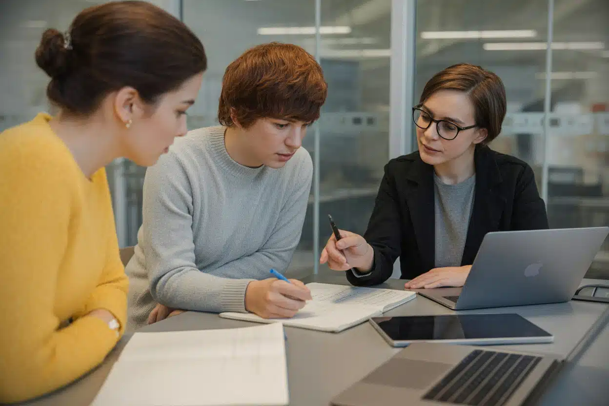 Étudiants analysant un brouillon produit avec intelligence artificielle
